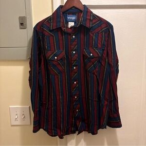 Men’s vintage Wrangler Western Striped Button-Up shirt size Large